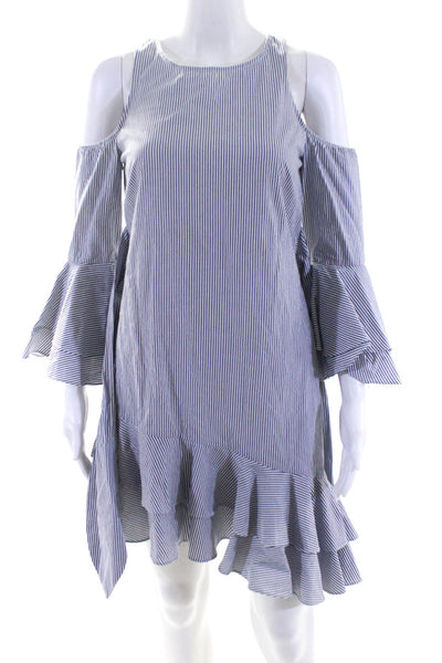 Intermix Womens Blue Cotton Striped Cold Shoulder Tie Front Hi-Low Dress Size S