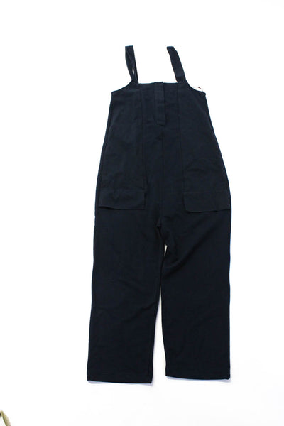 Zara Womens Navy Cotton Square Neck Faux Pockets Crop Overalls Size S M Lot 2