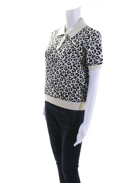 Sandy Liang Womens Cotton Animal Print Buttoned Collared Sweater White Size S