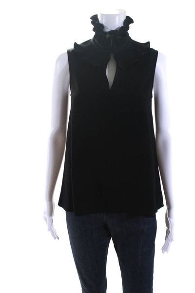 CO Womens Ribbed Ruffle V-Neck Sleeveless Pullover Tank Top Blouse Black Size XS