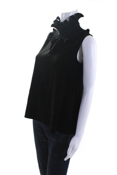 CO Womens Ribbed Ruffle V-Neck Sleeveless Pullover Tank Top Blouse Black Size XS