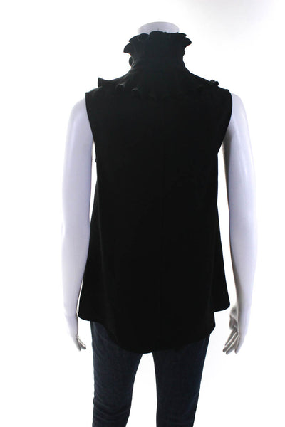 CO Womens Ribbed Ruffle V-Neck Sleeveless Pullover Tank Top Blouse Black Size XS