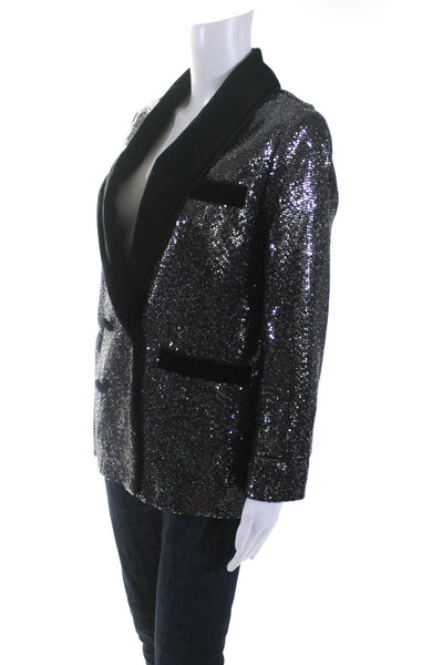 Trf Collection Zara Womens Metallic Double Breasted Blazer Jacket Silver Size S