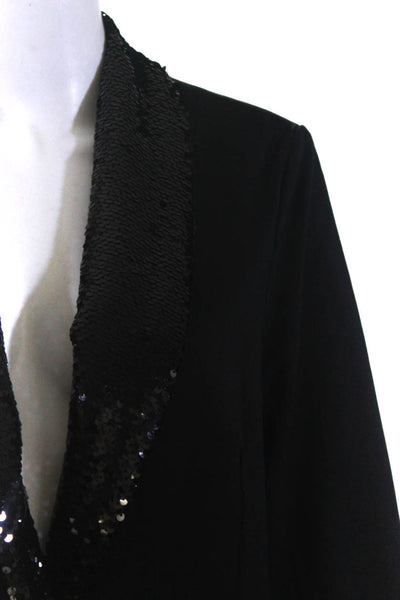 Adrianna Papell Womens Sequined Shawl Lapel One Button Blazer Black Size M