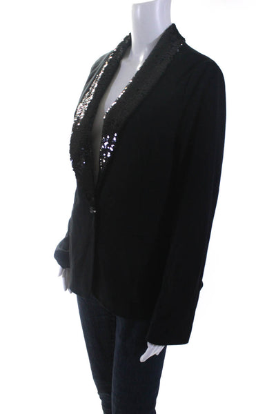Adrianna Papell Womens Sequined Shawl Lapel One Button Blazer Black Size M