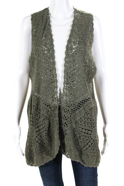 Joseph A Womens Cotton Crochet Sleeveless Cardigan Sweater Dark Green Size XL