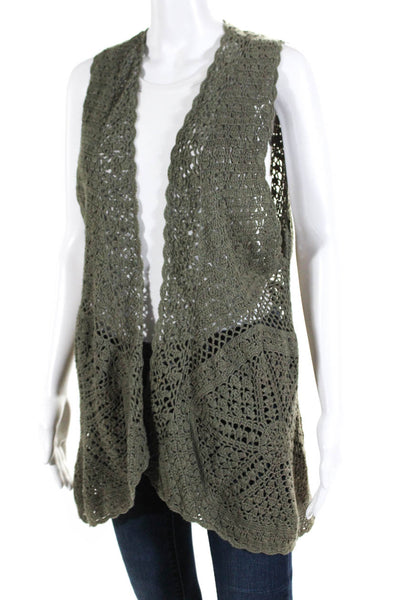 Joseph A Womens Cotton Crochet Sleeveless Cardigan Sweater Dark Green Size XL