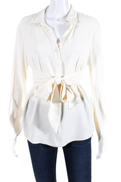 Emerson Fry Womens Half Button Down Belted Shirt Off White Size Medium