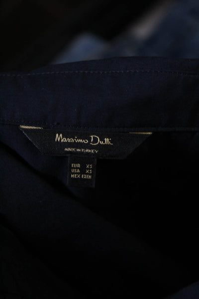 Massimo Dutti Womens Long Sleeves Button Down Shirt Navy Blue Size Extra Small