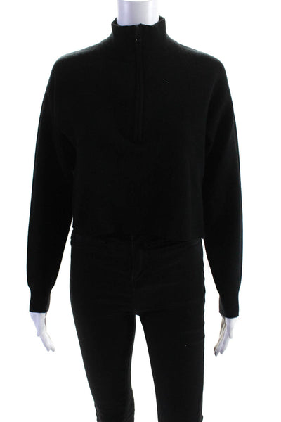 Monrow Womens Half Zipper Cropped Turtleneck Sweater Black Size Extra Small