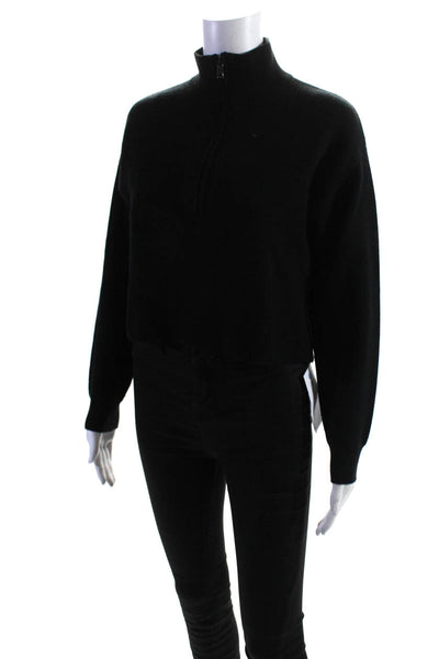 Monrow Womens Half Zipper Cropped Turtleneck Sweater Black Size Extra Small