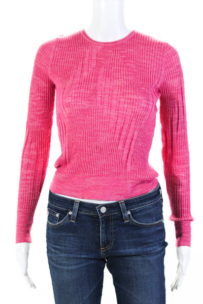 525 America Women's Ribbed Knit Crewneck Pullover Sweater Pink Size XS