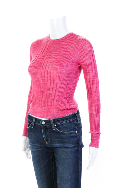 525 America Women's Ribbed Knit Crewneck Pullover Sweater Pink Size XS