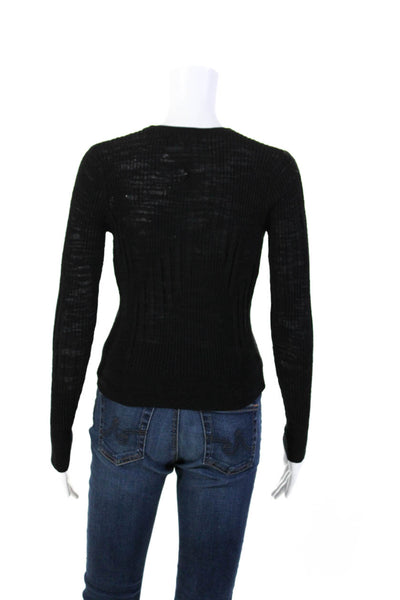 525 America Women's Ribbed Knit Crewneck Pullover Sweater Black Size XS