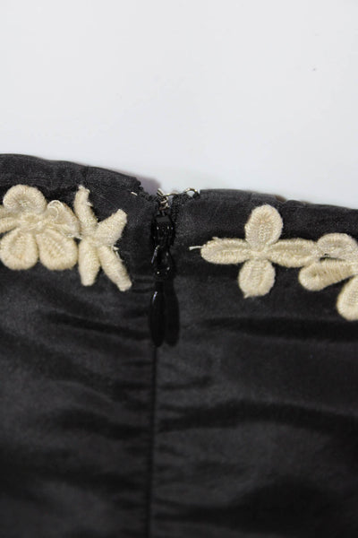 J Crew Womens Back Zip Floral Embroidered Trim Silk Cocktail Dress Black Size 0P