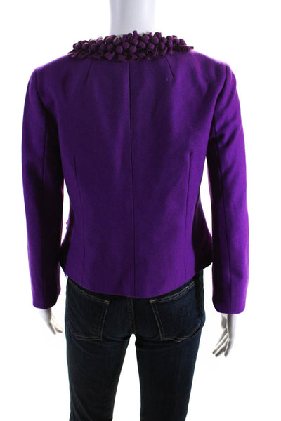 J Crew Womens Long Sleeve Hook Front Ruffled Jacket Purple Wool Size 4