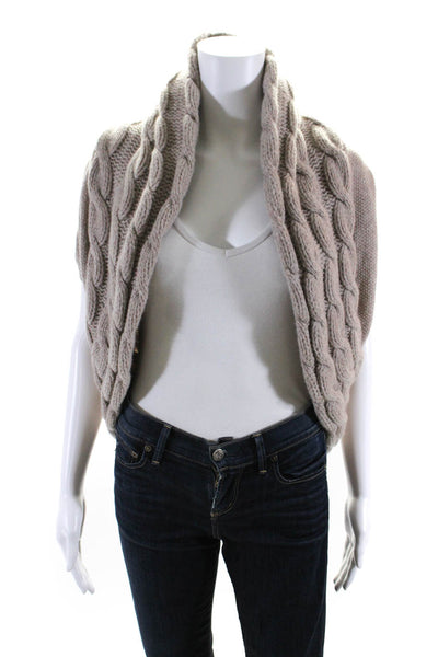 Theory Womens Open Front Cable Knit Trim Cardigan Sweater Brown Wool Size Petite