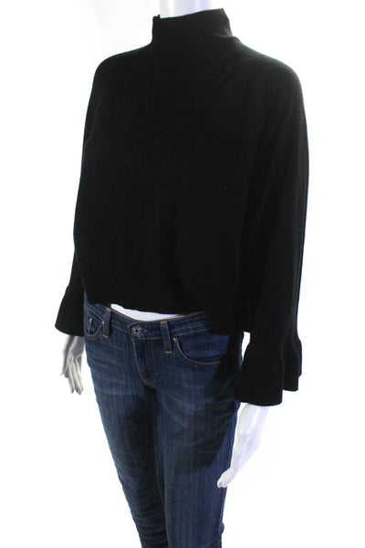27 Miles Womens Bell Sleeve Turtleneck Boxy Pullover Sweater Black Size Medium