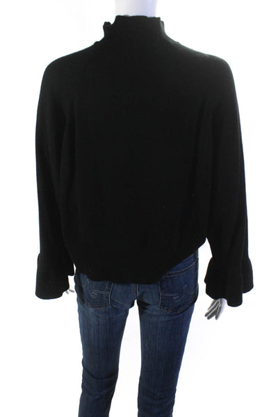 27 Miles Womens Bell Sleeve Turtleneck Boxy Pullover Sweater Black Size Medium