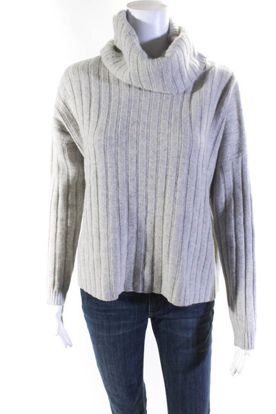 Central Park West Womens Wide Rib Turtleneck Boxy Sweater Gray Size Large