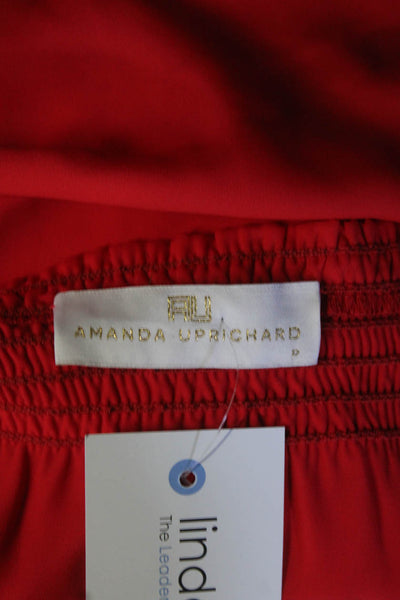 Amanda Uprichard Womens Off Shoulder Smocked Short Sleeve Top Blouse Red Petite