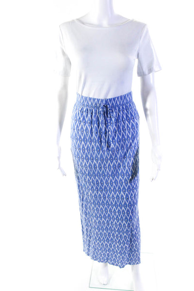 Joie Womens Elastic Waist Geometric Jersey Maxi Skirt Blue White Size XXS