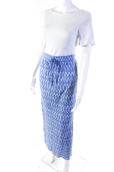 Joie Womens Elastic Waist Geometric Jersey Maxi Skirt Blue White Size XXS