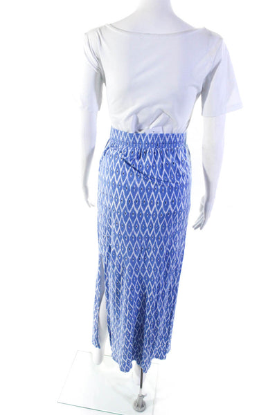 Joie Womens Elastic Waist Geometric Jersey Maxi Skirt Blue White Size XXS