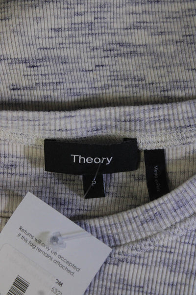 Theory Womens Ribbed Knit Short Sleeve Sheath Dress Blue White Size Petite
