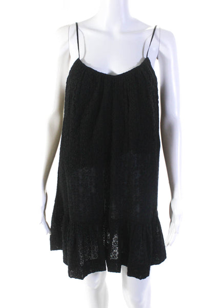 Madewell Womens Ruffle Hem Spaghetti Strap Embroidered Shift Dress Black Size S