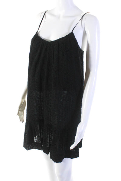 Madewell Womens Ruffle Hem Spaghetti Strap Embroidered Shift Dress Black Size S