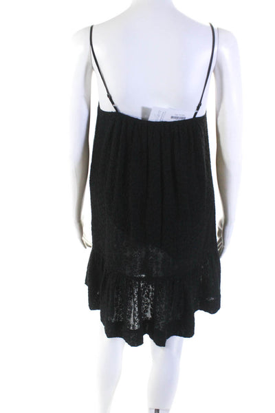 Madewell Womens Ruffle Hem Spaghetti Strap Embroidered Shift Dress Black Size S