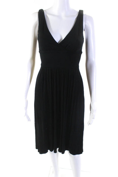 Vince Womens Surplice Jersey Sleeveless Midi A Line Dress Black Size Extra Small