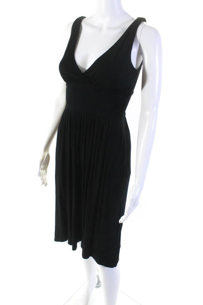 Vince Womens Surplice Jersey Sleeveless Midi A Line Dress Black Size Extra Small