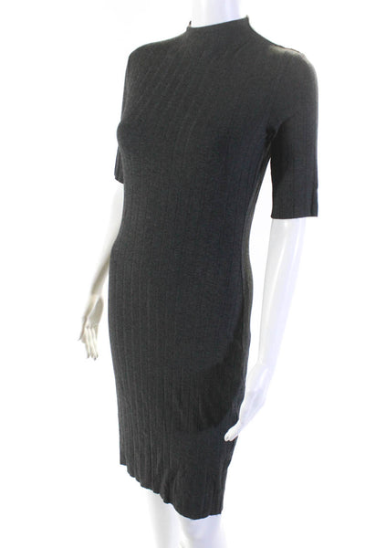 Bailey 44 Womens Ribbed Jersey Short Sleeve High Neck Sheath Dress Gray Small