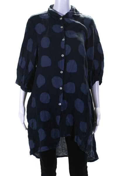 M Women's Collar 3/4 Sleeves Tunic Shirt Blue Size XS