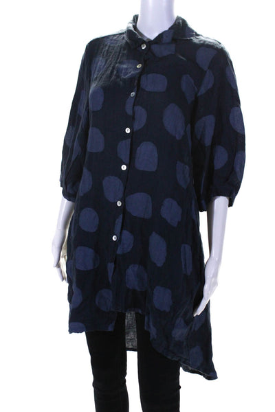 M Women's Collar 3/4 Sleeves Tunic Shirt Blue Size XS