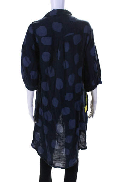 M Women's Collar 3/4 Sleeves Tunic Shirt Blue Size XS