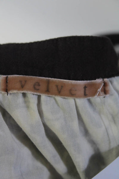 Velvet Womens Floral Tied Waist Half Sleeved Short Dress Brown White Size S