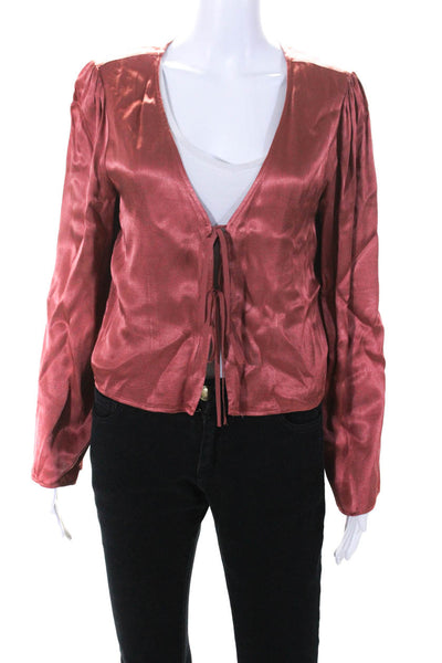 Hansen & Gretel Womens Long Sleeve Tie Front Satin Blouse Jacket Coral Small
