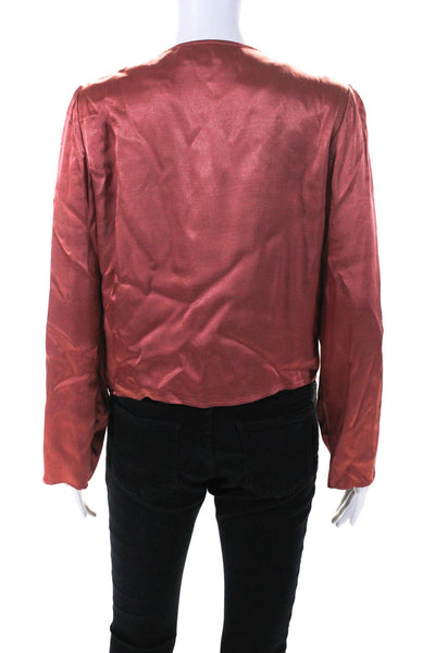 Hansen & Gretel Womens Long Sleeve Tie Front Satin Blouse Jacket Coral Small