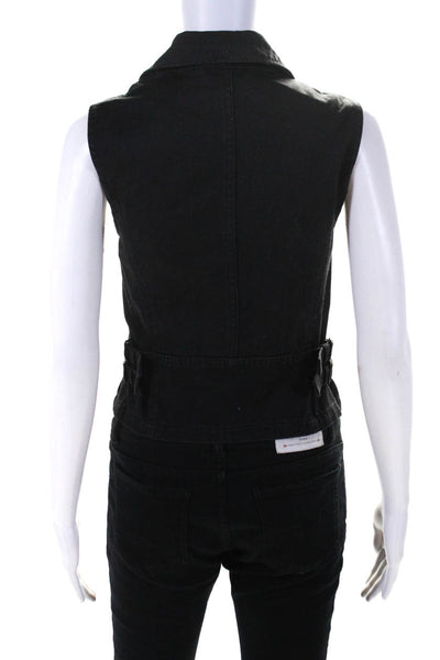 Club Monaco Womens Asymmetrical Zip Denim Vest Black Size Extra Small