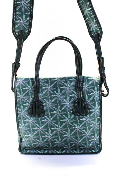 Desmalter Paris Womens Handle With Care Coated Canvas Satchel Handbag Green