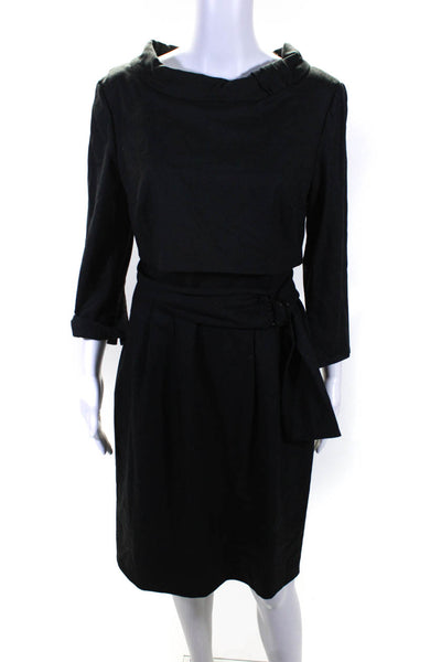 Armani Collezioni Women's Belted Half Sleeve Wool Blend Midi Dress Black Size 10