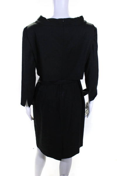 Armani Collezioni Women's Belted Half Sleeve Wool Blend Midi Dress Black Size 10