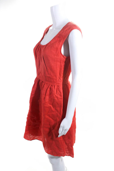 J Crew Womens Linen Sleeveless Midi A Line Dress Tangerine Orange Size 4