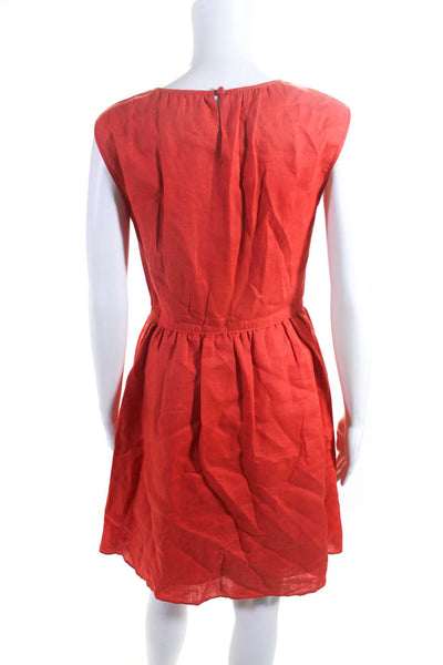 J Crew Womens Linen Sleeveless Midi A Line Dress Tangerine Orange Size 4