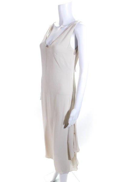 Halston Heritage Womens Strappy Darted Zipped Sleeveless Maxi Gown Beige Size 0