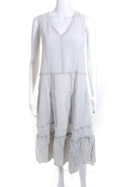 Allsaints Womens Striped Textured Ruffled Sleeveless A-Line Dress White Size XS