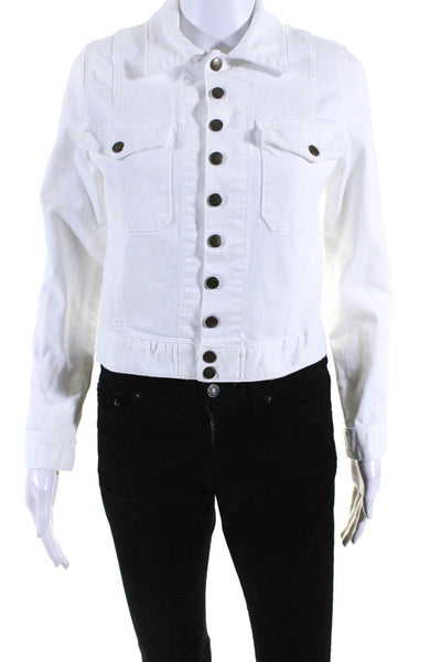 Current/Elliott Women's Collar Long Sleeves Button Up Denim Jacket White Size 1